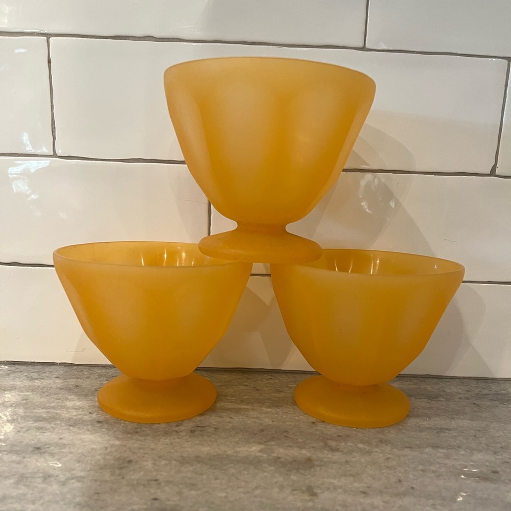 Set of Three Orange Vintage Dessert Bowls